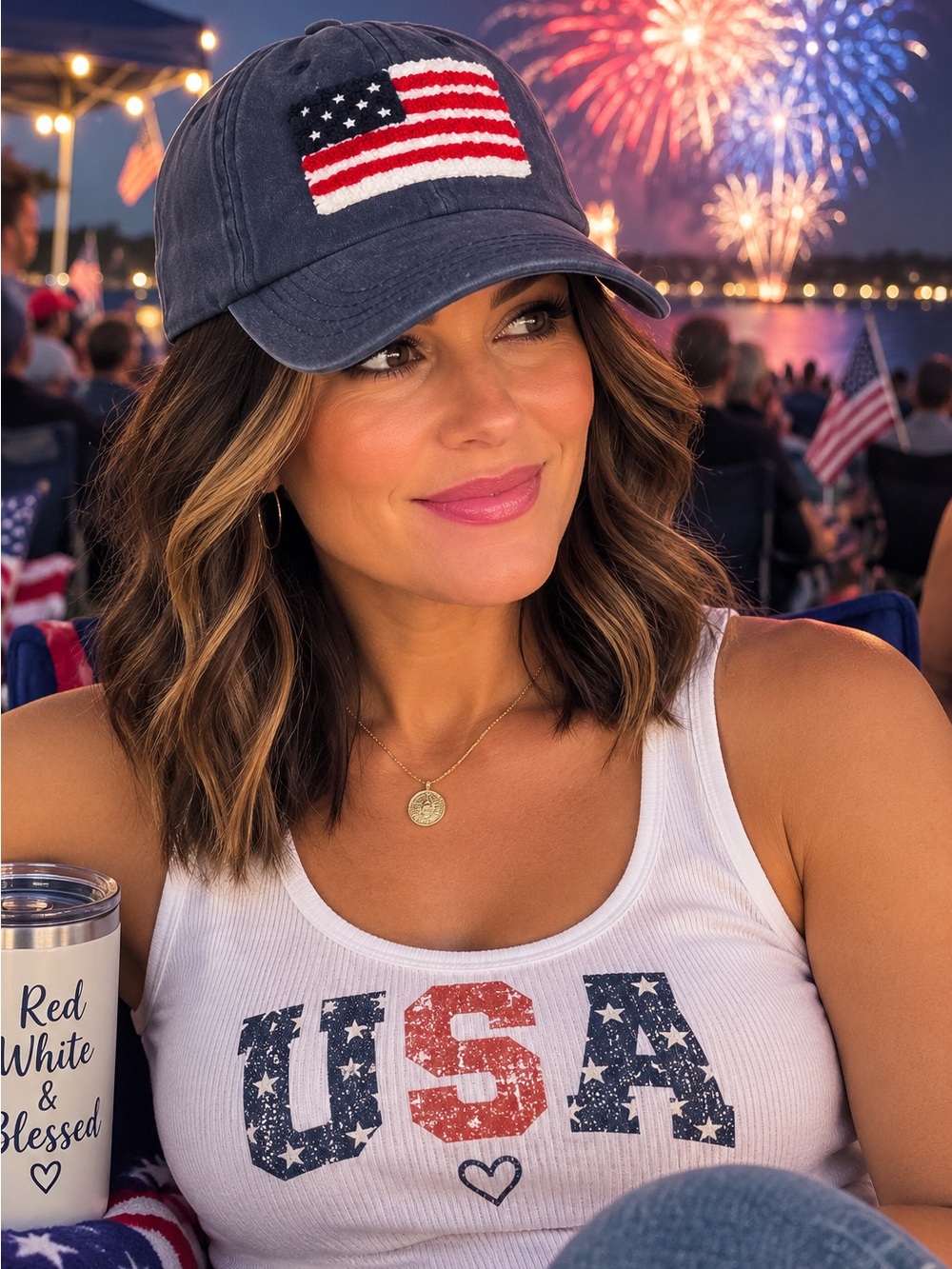 C.C Navy Baseball Cap with Embroidered American Flag